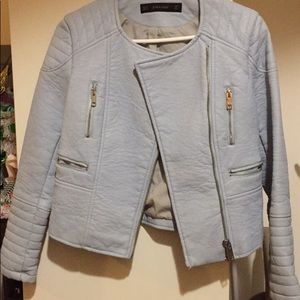 Zara baby blue faux leather jacket
